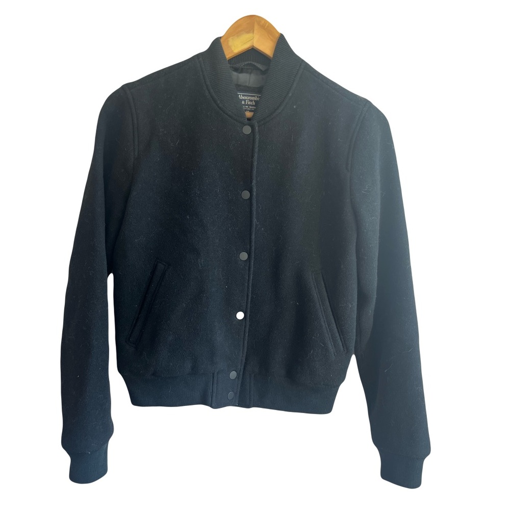 Abercrombie & Fitch Black wool-blend varsity bomber jacket XS Women’s